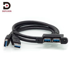 FX Dual USB 3.0 Panel Mount Cable 50cm, 2 Port Type A Male to Female Extension Data Wire with Screws for Desktop Laptop