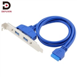 DFX 20Pin to Dual USB A Female PCI Bracket Cable 50cm, Blue 5Gbps Super Speed Internal Data Wire for Desktop Computer