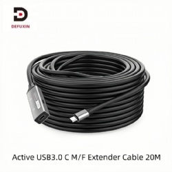 DFX USB 3.0 Type C Active Extender Cable 20m, Aluminum Shell Male to Female Cord with Type C Power Port for VR Headset