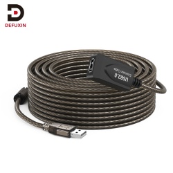 DFX Transparent Black Active USB 2.0 Extension Cable 10m, Tinned Copper 24 28 AWG 3 Layer Shielded Kabel for PC