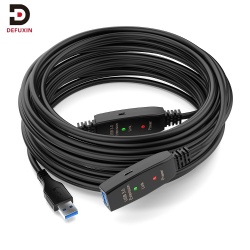 DFX USB 3.0 Active Repeater Cable 30m, Black Long Extension Wire with 3 Signal Boosters Micro USB Power Port for VR